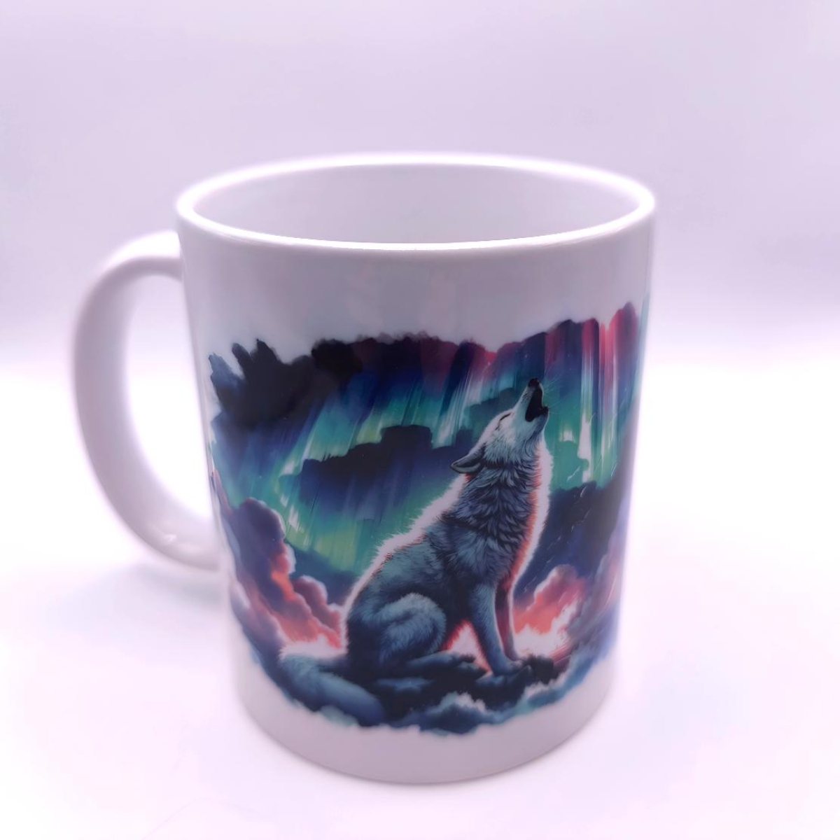 Wölfe mit Polarlichtern Tasse